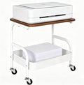Under Desk Printer Stand with Storage 2 Tier Rolling Printer Cart with Wheels, Mobile Short Under Shelf Storage Small RollingTable Cart for Home and Office, White