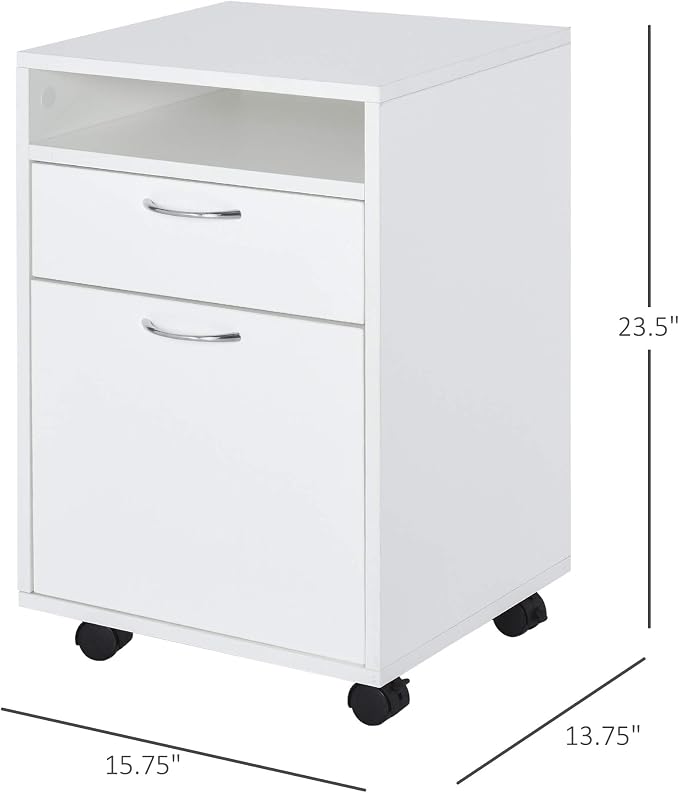 HOMCOM Mobile Storage Cabinet Organizer with Drawer and Cabinet, Printer Stand with Castors, White