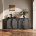 BELLEZE 65" Kitchen Storage Cabinet with Adjustable Shelves,Freestanding Accent Cabinet with Fluted Arched Design & Gold Handles,Modern Credenza for Living Room,Dining Room,Entryway - Ebony