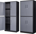 STANI Metal Storage Cabinet, Locking Steel Cabinet with 4 Doors and 2 Adjustable Shelves, 71'' Lockable File Tall for Home Office,Garage,School, Black&grey, (TSJ-BG)