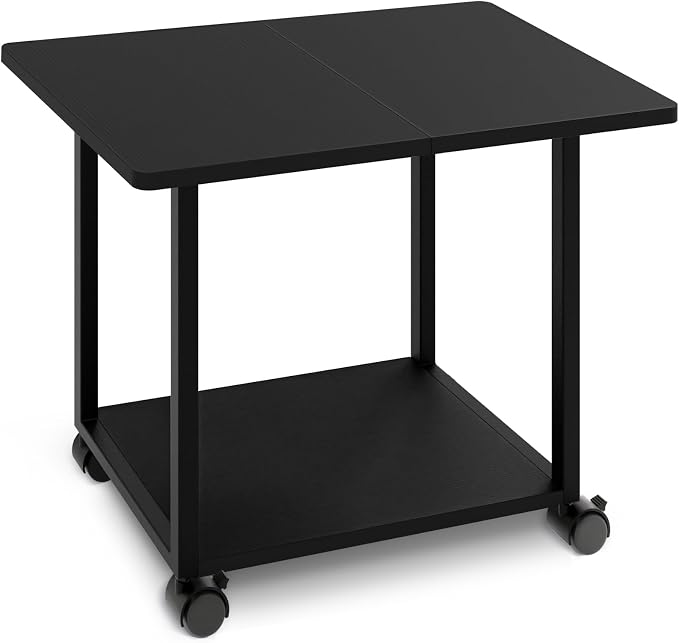 MARTY 22"x15.75" Large Under Desk Printer Stand with Storage Shelf 2-Tier Rolling Printer Cart with Wheels Printer Table for Home Office Heavy Duty Storage Rack for Scanner Fax Machine, Black