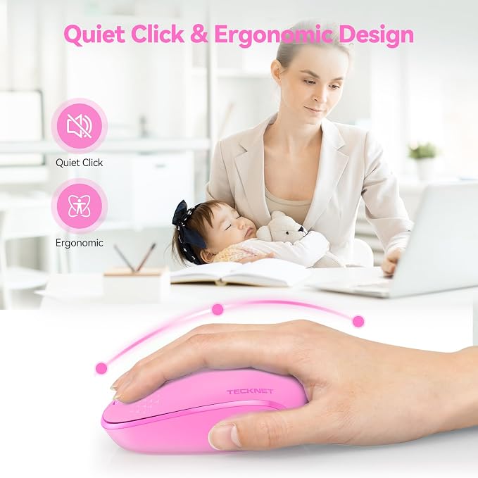 TECKNET Wireless Mouse for Laptop, 2.4G Quiet Computer Mouse with USB Receiver, 4 Buttons Portable Cordless Mice for Chromebook, Laptop, PC, Mac, 800/1200/1600 DPI