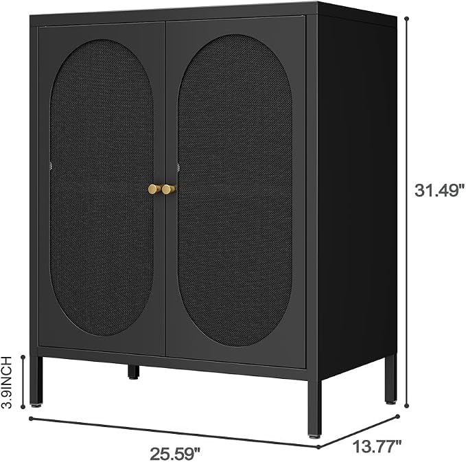 Small 2 Mesh Door Metal Storage Cabinet for Pantry,Office Room,Kitchen,Bathroom,Living Room, Hallway-Locker Cabinet with 1 Adjustable Shelf(mesh Door, Black)