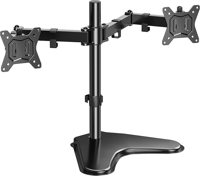 HUANUO 32 inches Dual Monitor Stand up to 17.6lbs per Arm, High-Grade Aluminum Free Standing Dual Monitors Mount for 2 Screens. Fully Adjustable Dual Monitor Stand for Desk with Tilt, Swivel, Rotation
