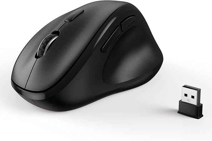 Ergonomic Wireless Mouse with USB Receiver for PC Computer, Laptop and Desktop, Ergo Mouse Vertical with Silent Clicks Long Battery Life, Up to 1600 DPI & 1 AA Battery Powered, Black