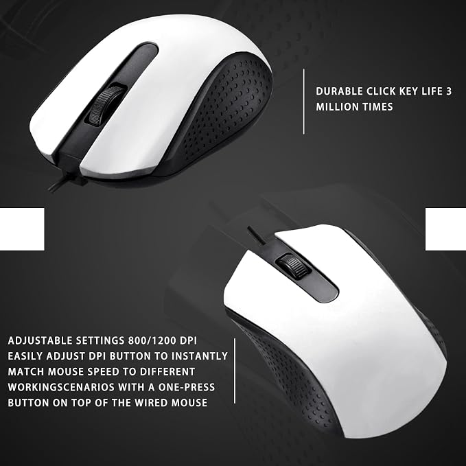 Hoteam 12 Pcs White Wired Computer Mouse Bulk Cord USB Computer Mice Ergonomic Wired Mouse for Pcs, Computers, Laptops, Gaming Office Home Supplies