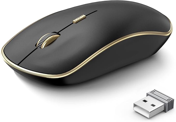 JOYACCESS Silent Wireless Mouse, Portable USB Mouse with 5 Adjustable DPI Levels for Desktop, Notebook, MacBook, Chromebook, PC (Black Gold)