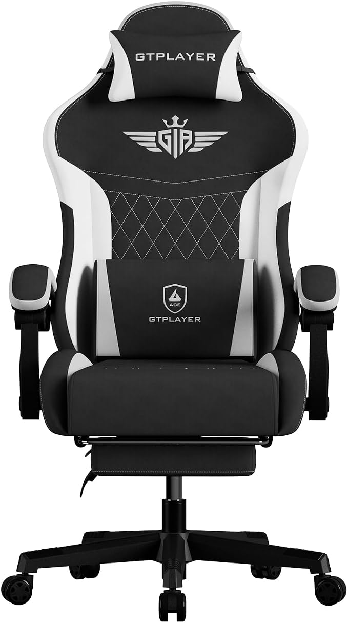 GTPLAYER Gaming Chair, Video Game Chairs with Footrest and Lumbar Support, Computer Chair for Adults with Extended Backrest, Ergonomic Reclining Silla Gamer, Fabric, Black