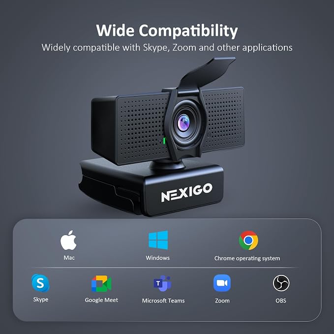 NexiGo N60 Pro (Gen 2) 1080P Webcam with Distortion-Free Lens, USB A to Type-C Data Cable, Noise Reduction Mic & Privacy Cover, for Zoom/Skype/Teams/Webex, Laptop MAC PC Desktop