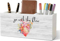 Nurse Office Pencil Pen Holder for Desk Organizer, Nurse Appreciation Gifts, Nursing Week Gifts, Go with the Flow Flower Heart Wooden Box Decorations for Office Desk Tabletop Decor