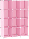 AWTATOS Cube Storage Organizer Protable Closet Organizers and Storage for Kids DIY Stackable 12 Cube Storage Shelves Clothes Organizer for Bedroom, Home, Pink