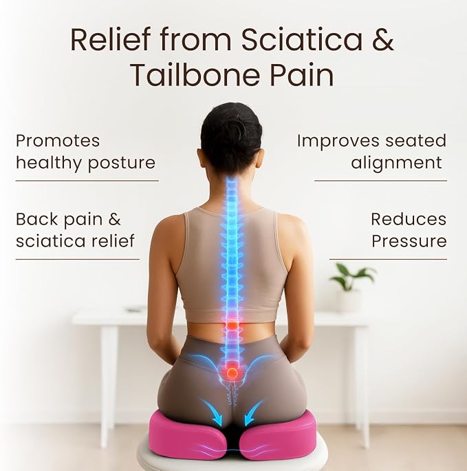 Sleepavo Office Chair Cushion - Seat Cushion for Tailbone Pain Relief - Butt Pillow for Coccyx, Sciatica, and Lower Back Pain - Orthopedic Chair Pad for Lumbar Support in Office Desk (Pink)
