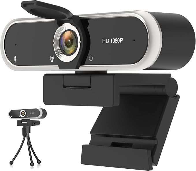 Webcam 1080P with Microphone & Privacy Cover for PC/Laptop, USB Computer Camera Plug & Play with Auto Light Correction for Video Calls, Live Streaming Gaming & Online Meetings