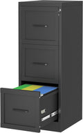 Small Metal 3-Drawer File Cabinet, Under-Desk Filing Cabinet, Black | Locking, Adjustable Hanging Rail, Fit A4, FC, Letter, Hanging File Folders for Home Office Storage Organization, 1PS