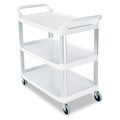 Rubbermaid Commercial Products Heavy Duty 3-Shelf Rolling Service/Utility/Push Cart, 300 lbs. Capacity, Black, for Foodservice/Restaurant/Cleaning