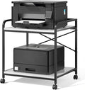 Printer Stand, 22''W X 20''D X 22.4''H 2 Tier Under Desk Printer Stand, 3D Large Printer Table with Height Adjustable Shelf, Rolling Printer Cart with Wheels for Home Office Organization, White