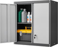 GREATMEET Lockable Storage Cabinet, Metal Garage Storage Cabinets, Metal Wall Cabinet for Garage, Wall Mount Cabinet with Lock and Adjustable Shelf, Floating, Black&Grey