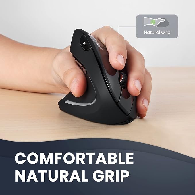 Perixx PERIMICE-713L, Wireless Ergonomic Left Handed Vertical Mouse, 6 Buttons Design, 3 Level DPI, Black, Medium