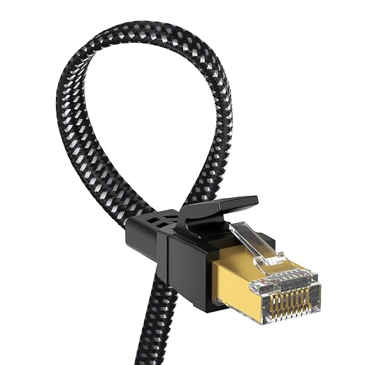 Cat 8 Ethernet Cable 35 ft, Nylon Braided High Speed Heavy Duty Cat8 Network LAN Patch Cord, 40Gbps 2000Mhz SFTP RJ45 Flat Internet Cable Shielded in Wall, Indoor&Outdoor for Modem/Router/Gaming/PC