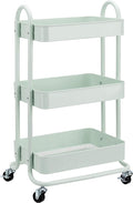 Amazon Basics 3-Tier Metal Rolling Utility Cart, Storage Organizer, Multi-Functional Kitchen Island Cart, Portable Shelving Unit with Caster Wheels, Mint Green