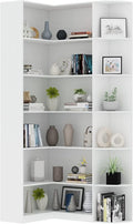 Loomie White Book Shelf, 6 Tiers Shelf Large Tall Corner Etagere Bookcase with Full Baffle, L-Shaped Modern Storage Display Industrial Bookshelves for Bedroom, Home Office, Living Room & Kitchen