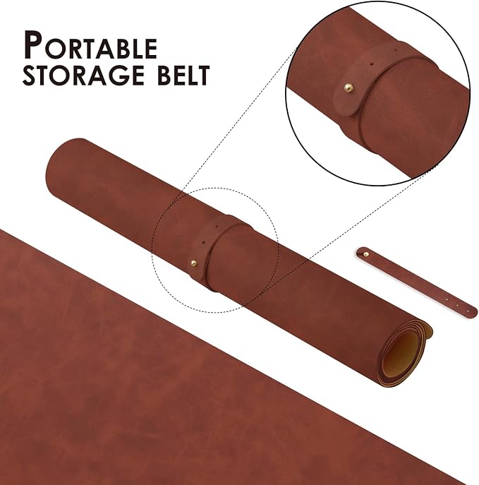 Distressed Leather Desk Mat - Non-Slip PU Desk Pad for Office and Home - Desk Organization and Accessories - Ideal for Large Mouse Pad and Desk Mats on Top of Desks(Mahogany,27.6"x 13.8")