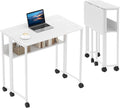 31.5" Folding Desk Rolling Desk with Storage Shelf,Space-Saving Foldable Computer Desk with Wheels,Portable Mobile Couch Sofa Side Table for Small Spaces, Home Office, Study, Easy Assembly,white