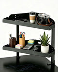 Yuxh Desk Clamp Corner Shelf 16 Inch, Black | Space-saving, clip on or under corner shelf for panel tabletop, office, study room & gaming setup, easy drill-free assembly