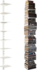 Floating Book Shelves for Wall, 8 Tier Invisible Floating Bookshelf, Vertical Spine Book Tower, Wall Mounted & Space Saving, Heavy Duty Metal Book Organizer for Home Office, 4 Pack White