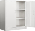 BESFUR Metal Garage Storage Cabinet with 2 Locking Doors and 2 Adjustable Shelves, 36" White Metal Short Storage Cabinet for Home Office, Garage,School,Utility Room