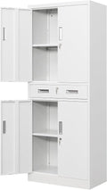 Wanfu Metal Storage Cabinet, 71" H x 28" W x 16" D Locking Storage Cabinet with 2 Adjustable Shelves and 1 Drawer for Office, Garage, Home, School, Utility(White)