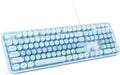 MOWUX Computer Keyboard Wired, Plug and Play USB Retro Round Typewriter Keyboard, Full Size Wired Keyboard with Foldable Stands for Laptop and Office PC-Blue with Large Print