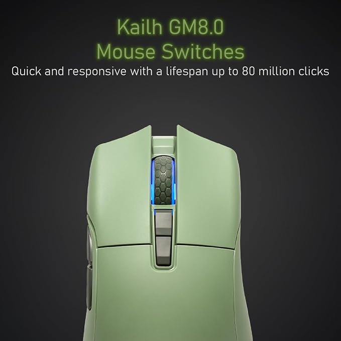 iRocks M31R Wireless Gaming Mouse, Triple Mode 2.4G/ Bluetooth/USB-C Detachable Cable Gaming Mouse, Kailh GM8.0 Mouse Switches, Advanced PixArt PAW3395 Optical Sensor, Up to 26,000 DPI - Olive Green