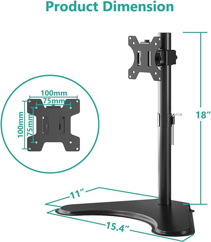WALI Single Monitor Stand up to 32 Inch Screens, Freestanding Single Monitors Arm Desk Mount, Universal VESA Monitor Mount 75x75/100x100mm, Adjustable Height and Angle (MF001), Black