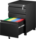 PEUKC 3 Drawers Mobile File Cabinet with Lock, Under Desk Rolling File Cabinet for Home Office, Organizes Letter Legal A4 Files, Black(Assembly Required)