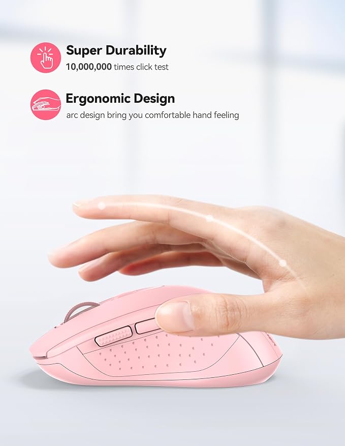 TECKNET Wireless Mouse for Laptop, 2.4G Wireless Computer Mouse, 5-Level Adjustable 4800 DPI, Silent Mouse with Receiver & 6 Buttons, 18 Months Battery Life, USB Portable Mouse for Mac, Chromebook