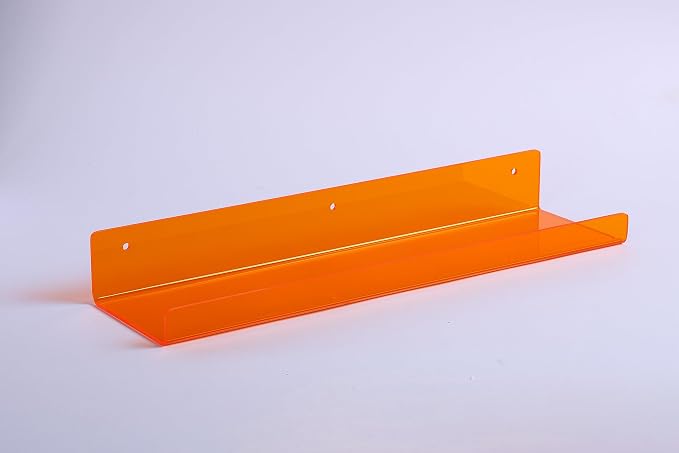 upsimples Acrylic Shelves for Wall Decor, 15" Display Shelf Perfume Organizer for Bathroom, Bedroom, Living Room, Floating Bookshelves for Kids, Clear Orange, 4 Pack