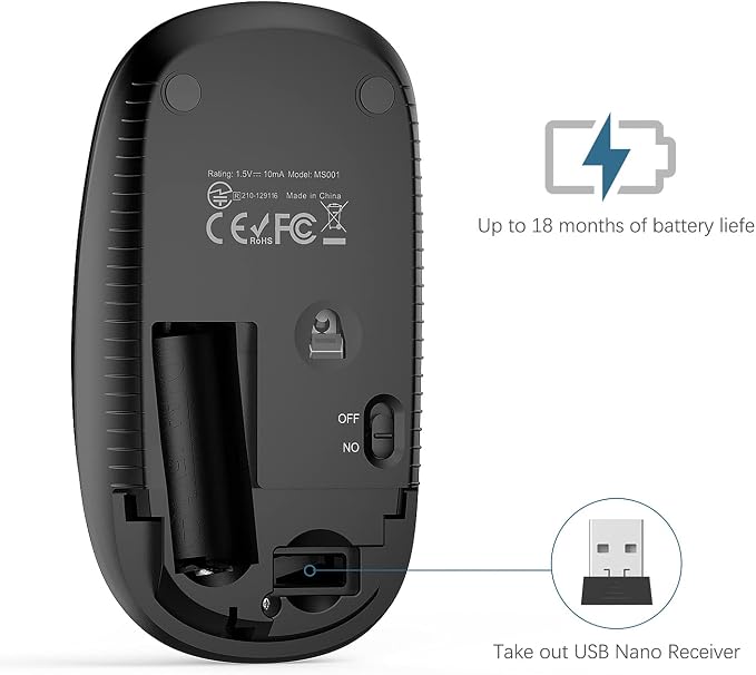 Vssoplor Wireless Mouse, 2.4G Slim Portable Computer Laptop Mouse with Nano Receiver Quiet Silent Optical Mice for Notebook, PC, Laptop, Computer-Black and Sapphire Blue