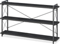 HCHQHS Bookshelf, 3-Tier Long Industrial Bookcase, Black Open Book Shelf, Freestanding Horizontal Bookshelves with Metal Frame