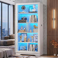 Vlsrka LED Display Cabinet with Glass Doors, Modern Storage Cabinet with 5 Tier Adjustable Shelves, Human Sensor, for Collectibles, 65" Tall Bookcase for Home Office Living Room, White