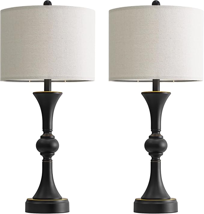 Oneach 28" Modern Table Lamps Set of 2 for Living Room, Bedside Lamps with USB Ports, Black Nightstand Lamps Set for Bedroom Farmhouse Lamp End Table Lamps (Bulbs not Included)