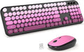 MOFII Wireless Keyboard and Mouse Combo, Full Size 2.4G Retro Round Computer Keyboard and Mouse Set, Plug and Play, for Windows, Computer, Desktop, PC, Notebook - (Black Pink Gradient)