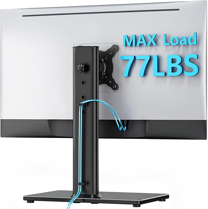 AX WABER Single Monitor Desk Stand Free-Standing Desk Mount Arm Riser for 13 inch to 32 inch Screen Freestanding VESA Mount Base, Adjustable Height, Tilt, Swivel, Rotation, Black AX05TB01