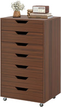 7 Drawer File Cabinet, 34.5" Vertical Storage Drawer Cart, Under Desk Office Organizer, Wooden Printer Stand, Rolling Filing Cabinet for Home Office (Walnut)