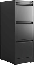 Metal File Cabinet with 3 Drawer Heavy Duty Locking File Cabinets Home Office Steel Black Filing Cabinet with Lock Vertical File Cabinets for Legal/Letter Size File,Assembly Required