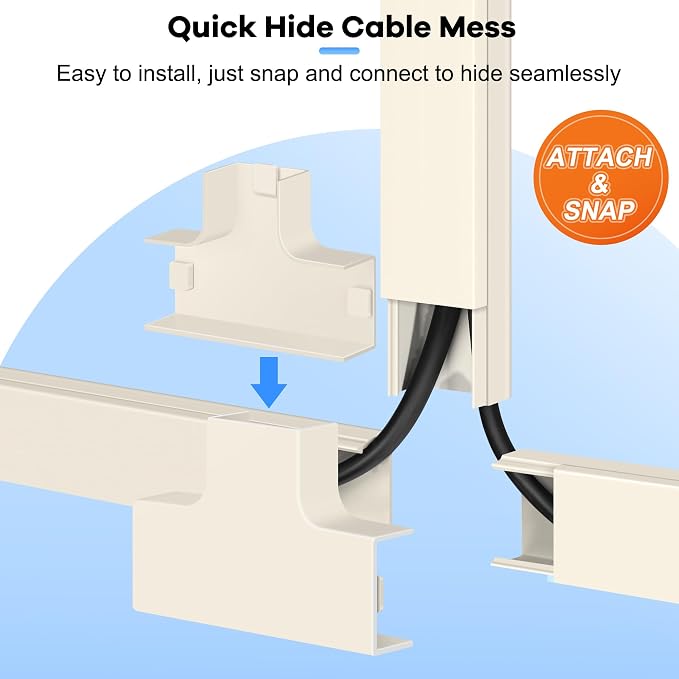 126in Cord Hider Kit, Wire Hiders for TV on Wall, Paintable Cable Management Kit, Wire Cover for Wall Mount TV, Hide Wires Along Wall, Beige Cord Cover Wall Wire Management, 8xL15.7in W0.95in H0.55in