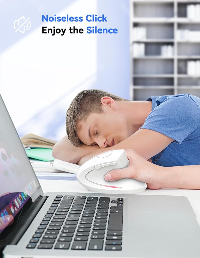 TECKNET Ergonomic Mouse, 4800 DPI Wireless Vertical Mouse with 5 Adjustable DPI Levels, 6 Buttons, 2.4GHz Optical Carpal Tunnel Mouse for Laptop, Desktop, PC, MacBook - White