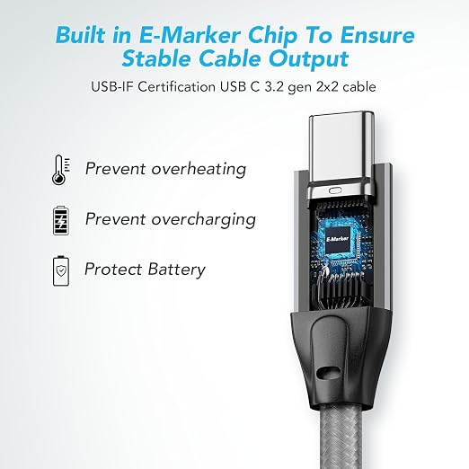 ULT-WIIQ 6.6FT USB C to USB C 3.2 Gen 2 x 2 Video Cable for Portable Monitor, 4K@144/120/60Hz 8K Display Cable, 20Gbps Data Transfer, PD 3.1 240W Fast Charging, for iPhone 17, MacBook, SSD, CarPlay