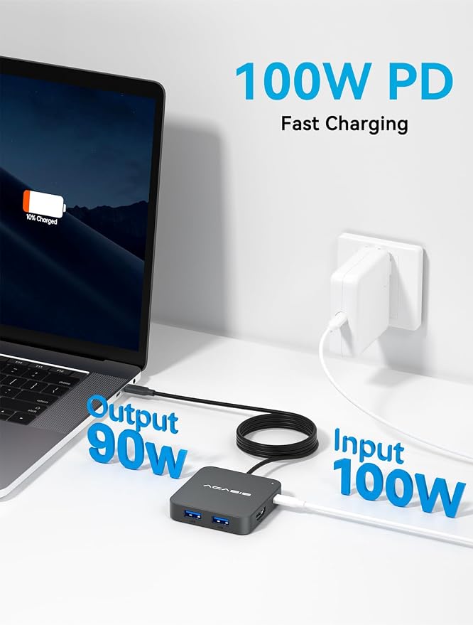 USB C Hub Long Cable 4FT 10Gbps, Multiport Adapter with 4K 60Hz HDMI, 100W Power Delivery, 3 USB A3.1+1 USB-C 3.1 Data Port, USB C to HDMI Adapter for MacBook, Dell, Lenovo, Surface, iPad PRO