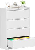 Bestoo 4 Drawer Lateral File Cabinet with Lock Heavy Duty Large Metal Filing Cabinet Home Office Cabinets Wide Steel Cabinets for Legal/Letter Size, White Assembly Required